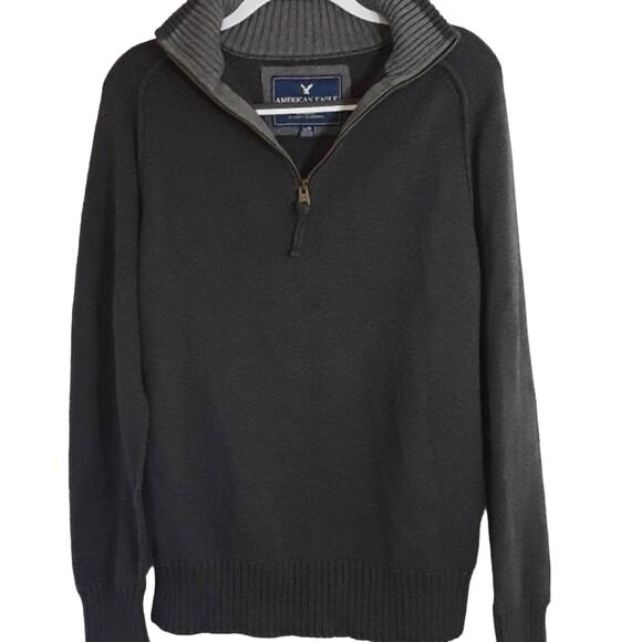 Mens Sz L Gray 1/4 Zip Ribbed Collar Y2K Grunge Preppy Sweater American Eagle - Picture 1 of 12